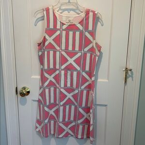 MAHI GOLD Pink and White Geometric Dress